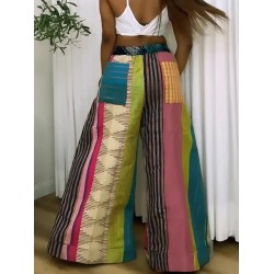 Women Fashion Casual Color Block Wide Leg Pants