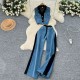 Casual Women Summer Fashionable Color Blocking Sleeveless Denim Tank Top High Waist Wide Leg Straight Pants Set