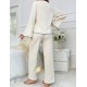 Women Fashion Casual Contrast Color V-Neck Long-Sleeve Lace-Up Top Loose Pants Pajamas Two-Piece Set