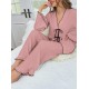 Women Fashion Casual Contrast Color V-Neck Long-Sleeve Lace-Up Top Loose Pants Pajamas Two-Piece Set