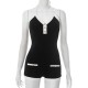 Women Fashion Sexy Contrast Color Halter-Neck Backless Rompers