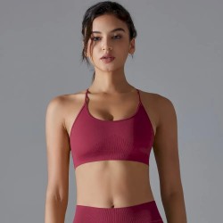 Women Fashion Sexy Solid Color Seamless Cross Backless Tight Yoga Sports Bra