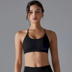 Women Fashion Sexy Solid Color Seamless Cross Backless Tight Yoga Sports Bra