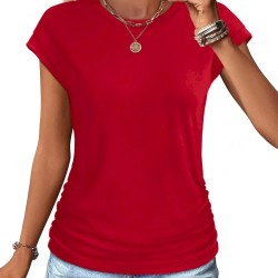 Women Fashion Casual Solid Color Round Neck Short Sleeve T-Shirt
