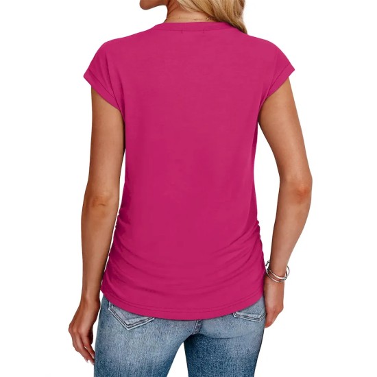 Women Fashion Casual Solid Color Round Neck Short Sleeve T-Shirt