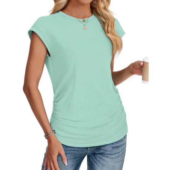 Women Fashion Casual Solid Color Round Neck Short Sleeve T-Shirt