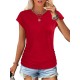 Women Fashion Casual Solid Color Round Neck Short Sleeve T-Shirt