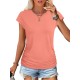 Women Fashion Casual Solid Color Round Neck Short Sleeve T-Shirt