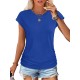 Women Fashion Casual Solid Color Round Neck Short Sleeve T-Shirt