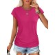 Women Fashion Casual Solid Color Round Neck Short Sleeve T-Shirt
