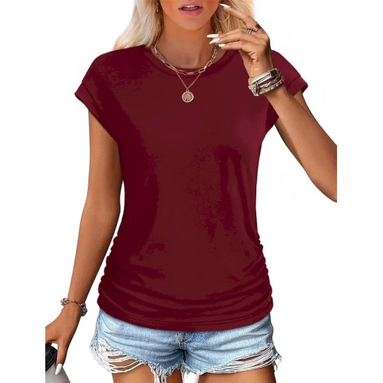 Women Fashion Casual Solid Color Round Neck Short Sleeve T-Shirt