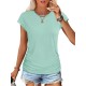 Women Fashion Casual Solid Color Round Neck Short Sleeve T-Shirt