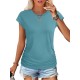 Women Fashion Casual Solid Color Round Neck Short Sleeve T-Shirt