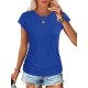Women Fashion Casual Solid Color Round Neck Short Sleeve T-Shirt