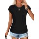 Women Fashion Casual Solid Color Round Neck Short Sleeve T-Shirt