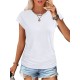 Women Fashion Casual Solid Color Round Neck Short Sleeve T-Shirt