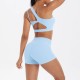 Women Fashion Casual Solid Color Slanted Shoulder Tank Top Tight Shorts Yoga Sports Two-Piece Set