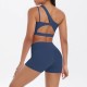Women Fashion Casual Solid Color Slanted Shoulder Tank Top Tight Shorts Yoga Sports Two-Piece Set