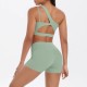 Women Fashion Casual Solid Color Slanted Shoulder Tank Top Tight Shorts Yoga Sports Two-Piece Set