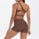 Women Fashion Casual Solid Color Slanted Shoulder Tank Top Tight Shorts Yoga Sports Two-Piece Set