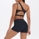 Women Fashion Casual Solid Color Slanted Shoulder Tank Top Tight Shorts Yoga Sports Two-Piece Set