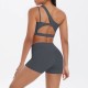 Women Fashion Casual Solid Color Slanted Shoulder Tank Top Tight Shorts Yoga Sports Two-Piece Set