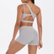 Women Fashion Casual Solid Color Slanted Shoulder Tank Top Tight Shorts Yoga Sports Two-Piece Set