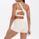 Women Fashion Casual Solid Color Slanted Shoulder Tank Top Tight Shorts Yoga Sports Two-Piece Set