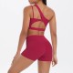 Women Fashion Casual Solid Color Slanted Shoulder Tank Top Tight Shorts Yoga Sports Two-Piece Set