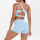 Women Fashion Casual Solid Color Slanted Shoulder Tank Top Tight Shorts Yoga Sports Two-Piece Set
