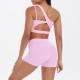 Women Fashion Casual Solid Color Slanted Shoulder Tank Top Tight Shorts Yoga Sports Two-Piece Set