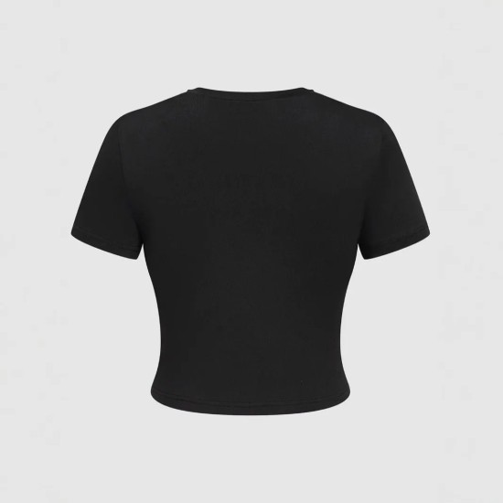 Women Fashion Sexy Letter Printed Short-Sleeve Tight T-Shirt