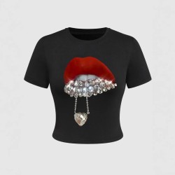 Women Fashion Sexy Letter Printed Short-Sleeve Tight T-Shirt