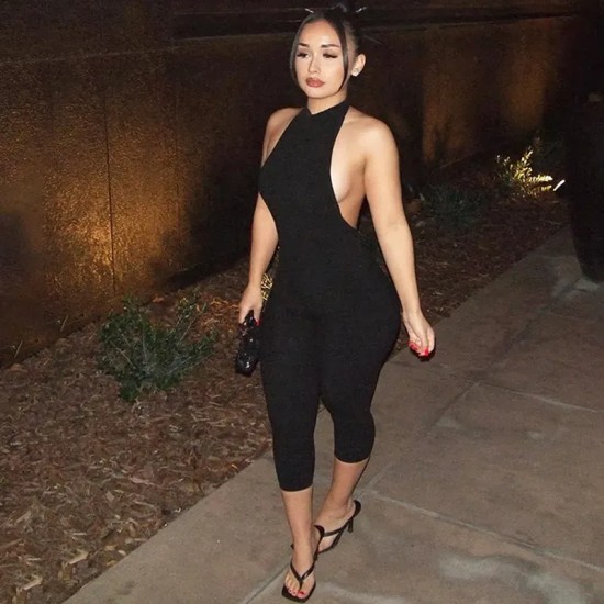 Women Fashion Sexy Solid Color Sleeveless Backless Slim-Fit Jumpsuit