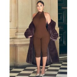 Women Fashion Sexy Solid Color Sleeveless Backless Slim-Fit Jumpsuit