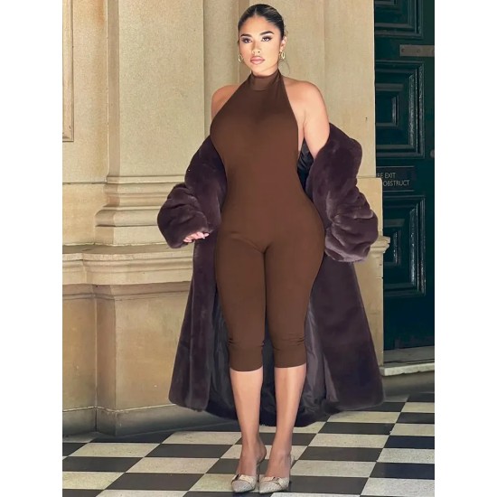 Women Fashion Sexy Solid Color Sleeveless Backless Slim-Fit Jumpsuit