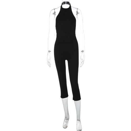 Women Fashion Sexy Solid Color Sleeveless Backless Slim-Fit Jumpsuit