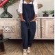 Women Casual Solid Color Cotton Linen Sleeveless Pocket Jumpsuit