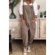 Women Casual Solid Color Cotton Linen Sleeveless Pocket Jumpsuit