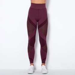 Women Fashion Casual Solid Color Hollow-Out Seamless High Waist Slim-Fit Yoga Sports Leggings