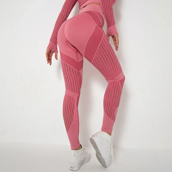Women Fashion Casual Solid Color Hollow-Out Seamless High Waist Slim-Fit Yoga Sports Leggings