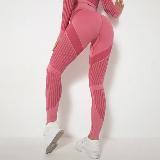Women Fashion Casual Solid Color Hollow-Out Seamless High Waist Slim-Fit Yoga Sports Leggings