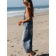 Autumn Solid Color Denim Strap Ripped Cropped Jumpsuits