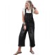 Autumn Solid Color Denim Strap Ripped Cropped Jumpsuits