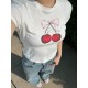 Women Fashion Casual Cherry Printed Round-Neck Short-Sleeve T-Shirt