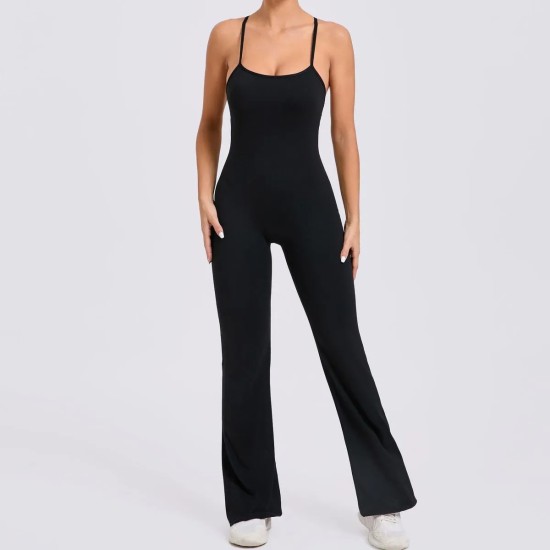 Adjustable Shoulder Strap Flared Yoga Sports Fitness Hollow Jumpsuits