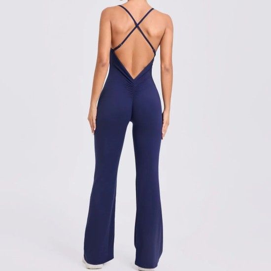 Adjustable Shoulder Strap Flared Yoga Sports Fitness Hollow Jumpsuits
