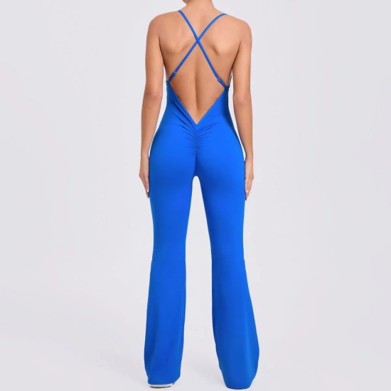 Adjustable Shoulder Strap Flared Yoga Sports Fitness Hollow Jumpsuits