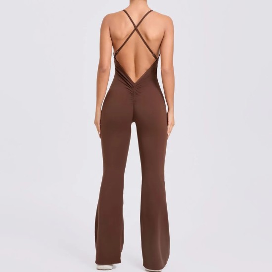 Adjustable Shoulder Strap Flared Yoga Sports Fitness Hollow Jumpsuits