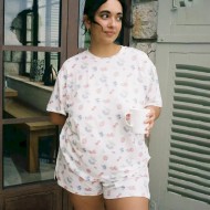 Women Fashion Casual Printed Short-Sleeve T-Shirt Loose Shorts Pajamas Two-Piece Set